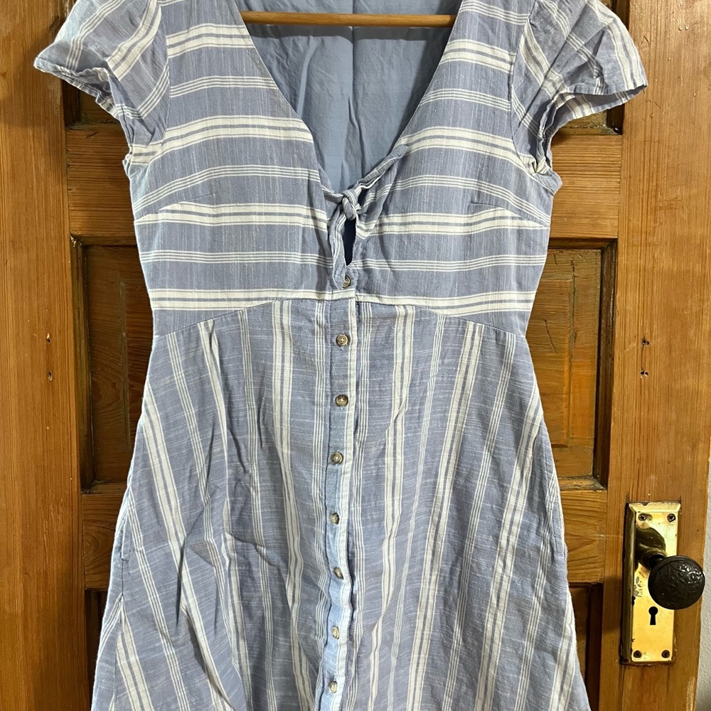 Madewell Blue and White Tie Front Mini Dress